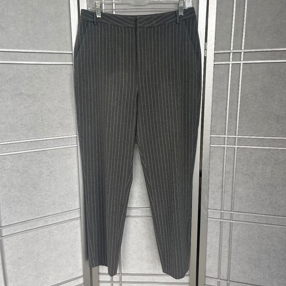 NWT! L'AGENCE Grey/White Pinstripe Cropped Tapered Pants sz